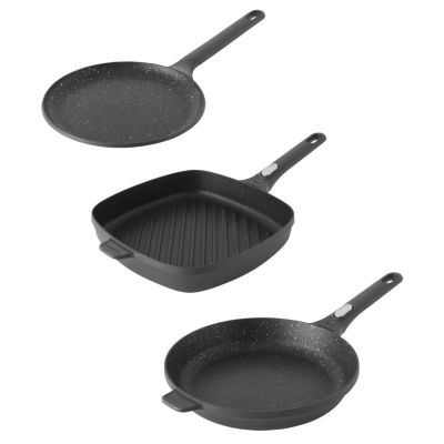 BergHOFF GEM 3Pc Nonstick Cast Aluminum Pan Cookware Set, Black