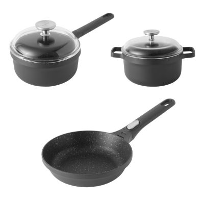 BergHOFF GEM 5Pc Nonstick Cast Aluminum Starter Cookware Set, Glass Lids, Black