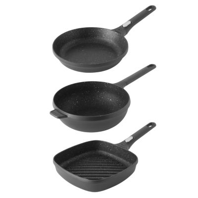 BergHOFF GEM 3Pc Nonstick Cast Aluminum Stir Fry Cookware Set, Black