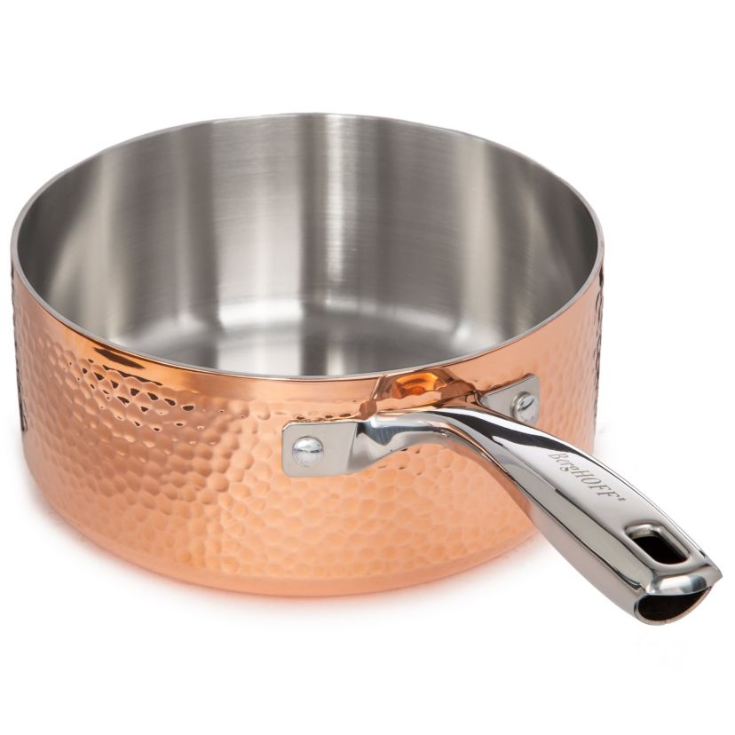 BergHOFF Vintage Tri-Ply Copper 8 Inches Saucepan 3qt. With Stainless Steel Lid, Hammered, Gold