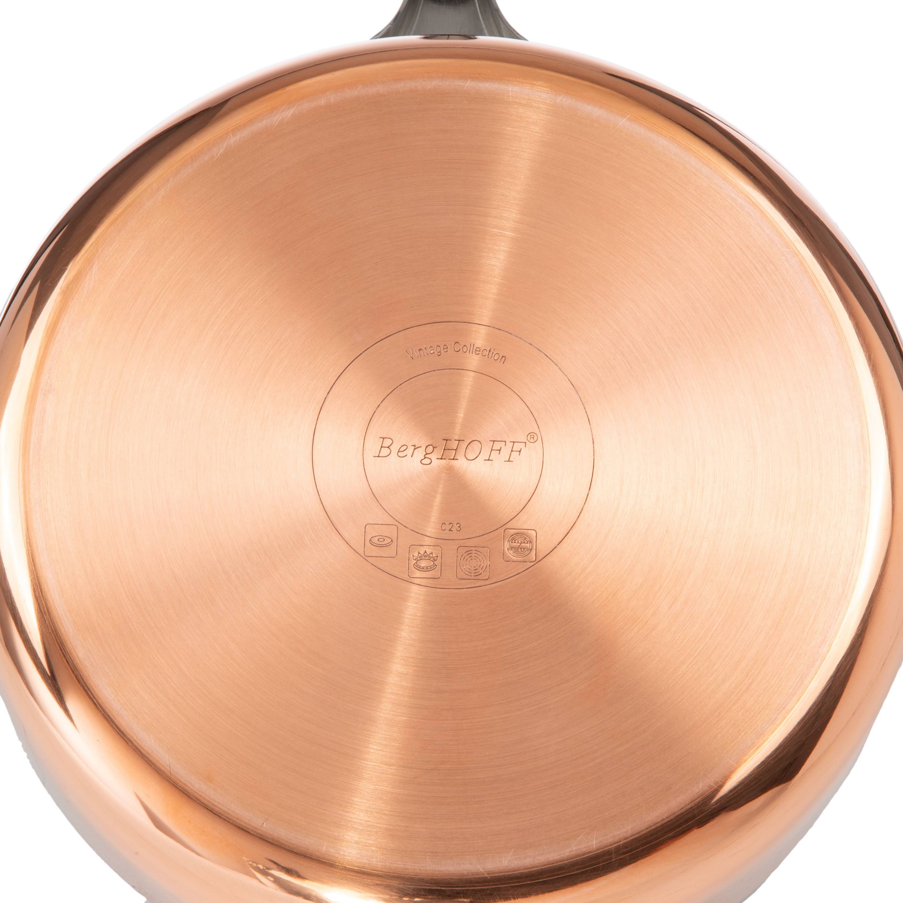 BergHOFF Vintage Tri-Ply Copper 8 Inches Saucepan 3qt. With Stainless Steel Lid, Hammered, Gold