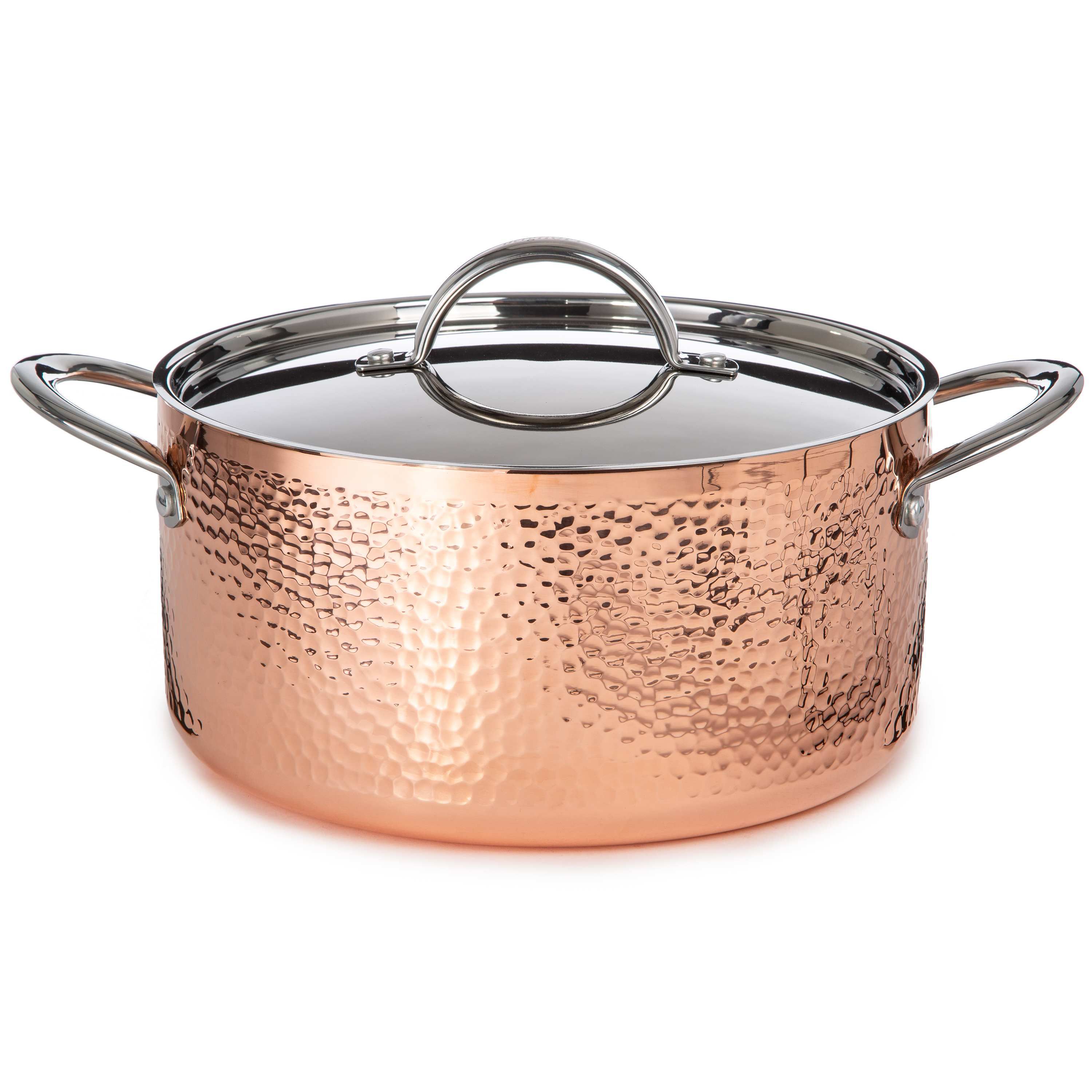 BergHOFF Vintage Tri-Ply Copper 9.5 Inches Dutch Oven 5.75qt. With Stainless Steel Lid, Hammered, Gold
