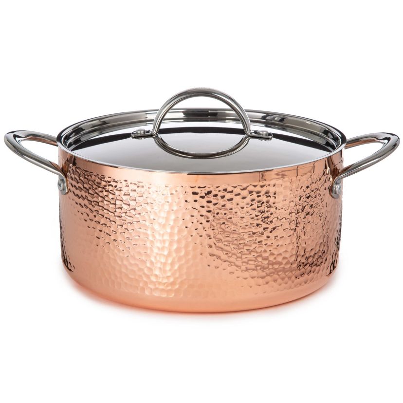 BergHOFF Vintage Tri-Ply Copper 9.5 Inches Dutch Oven 5.75qt. With Stainless Steel Lid, Hammered, Gold