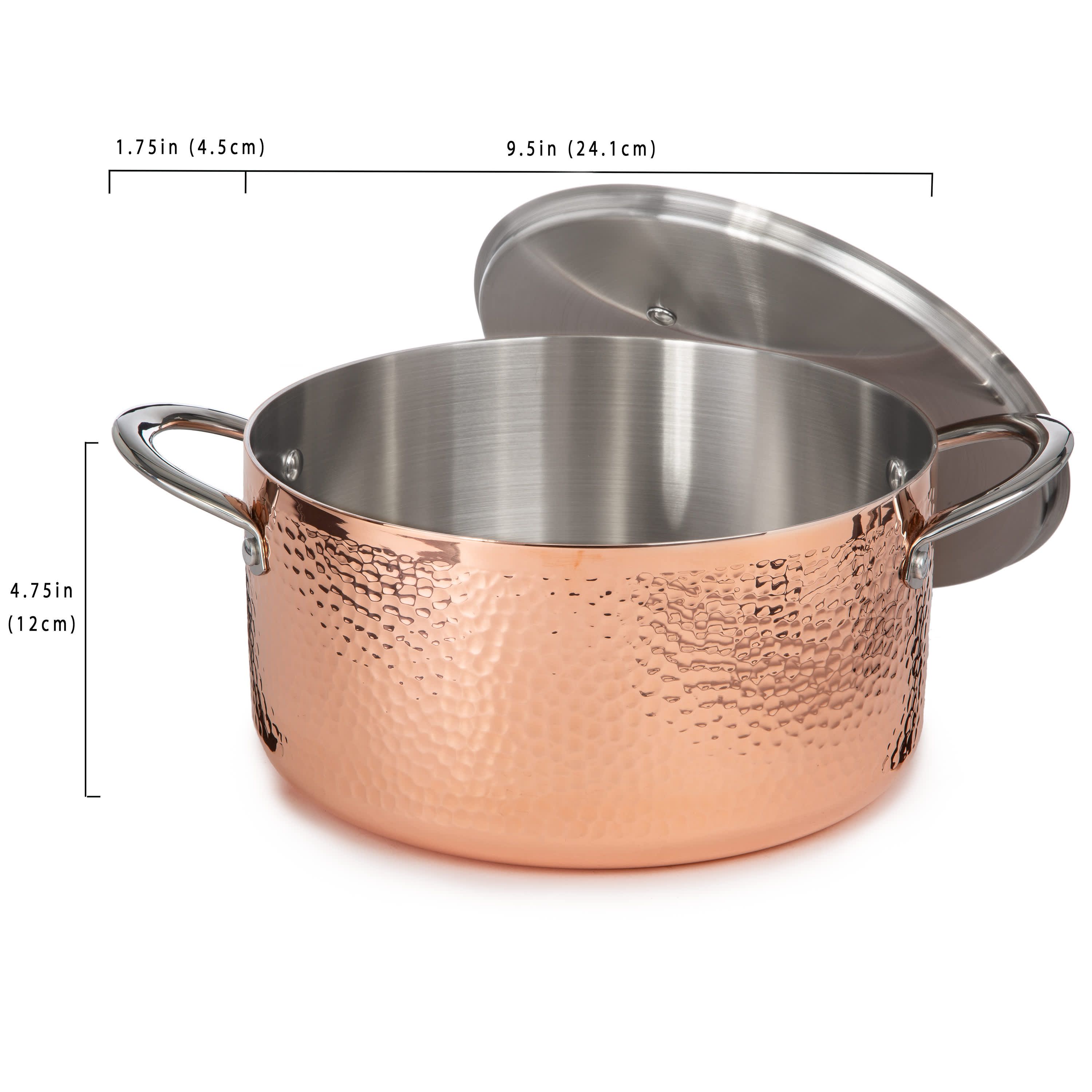 BergHOFF Vintage Tri-Ply Copper 9.5 Inches Dutch Oven 5.75qt. With Stainless Steel Lid, Hammered, Gold