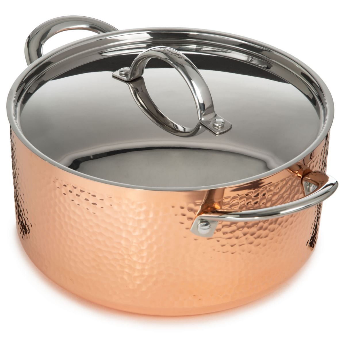 BergHOFF Vintage Tri-Ply Copper 9.5 Inches Dutch Oven 5.75qt. With Stainless Steel Lid, Hammered, Gold