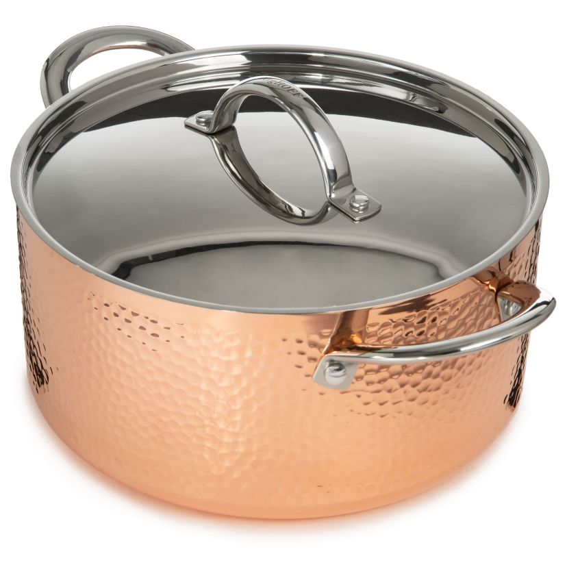 BergHOFF Vintage Tri-Ply Copper 9.5 Inches Dutch Oven 5.75qt. With Stainless Steel Lid, Hammered, Gold