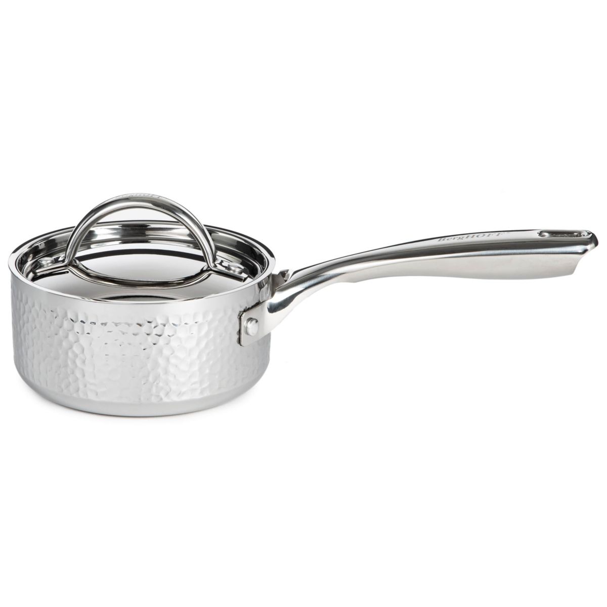 BergHOFF Vintage Tri-Ply 18/10 Stainless Steel Saucepan 5.5 Inches 1qt. With Stainless Steel Lid, Hammered, Silver