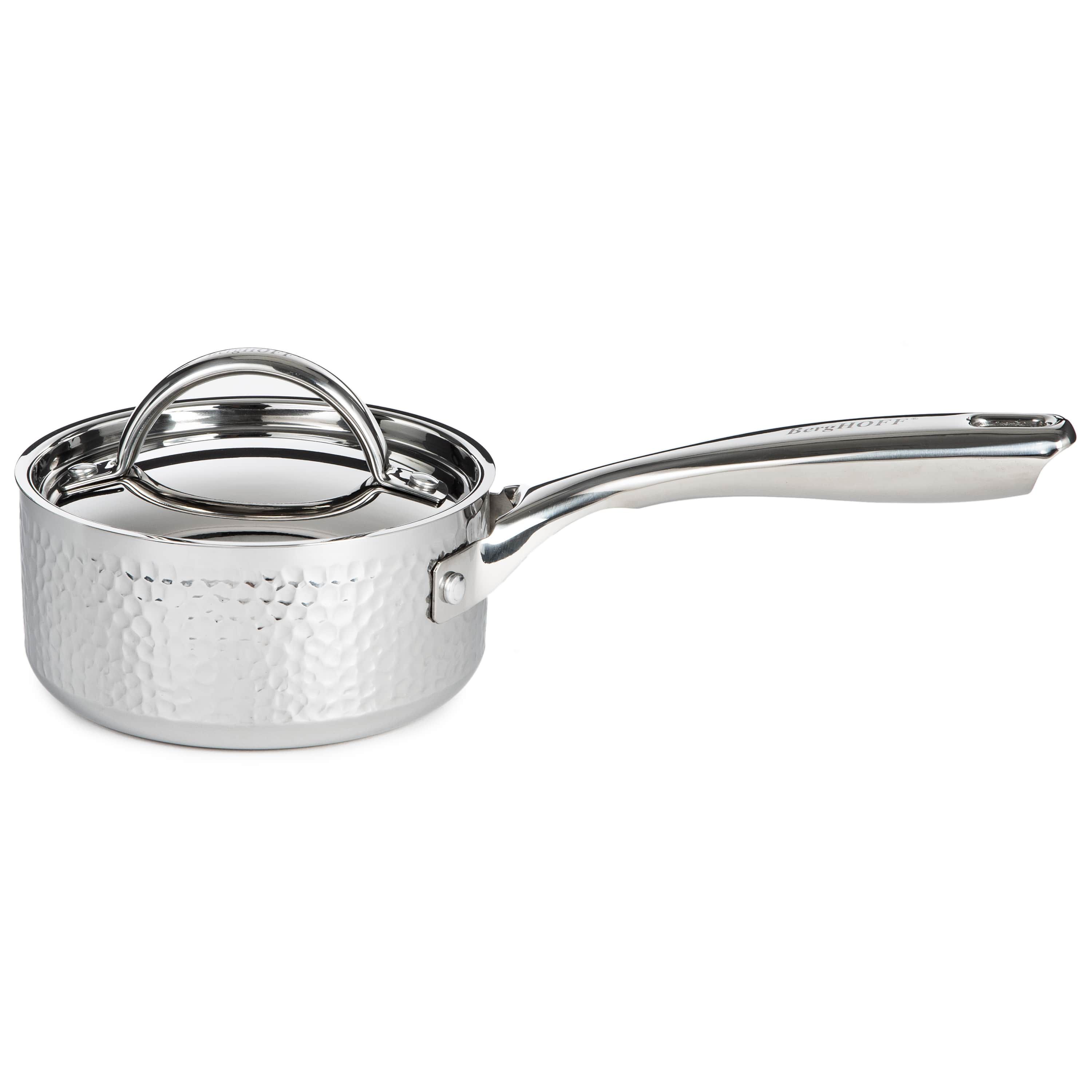 BergHOFF Vintage Tri-Ply 18/10 Stainless Steel Saucepan 5.5 Inches 1qt. With Stainless Steel Lid, Hammered, Silver