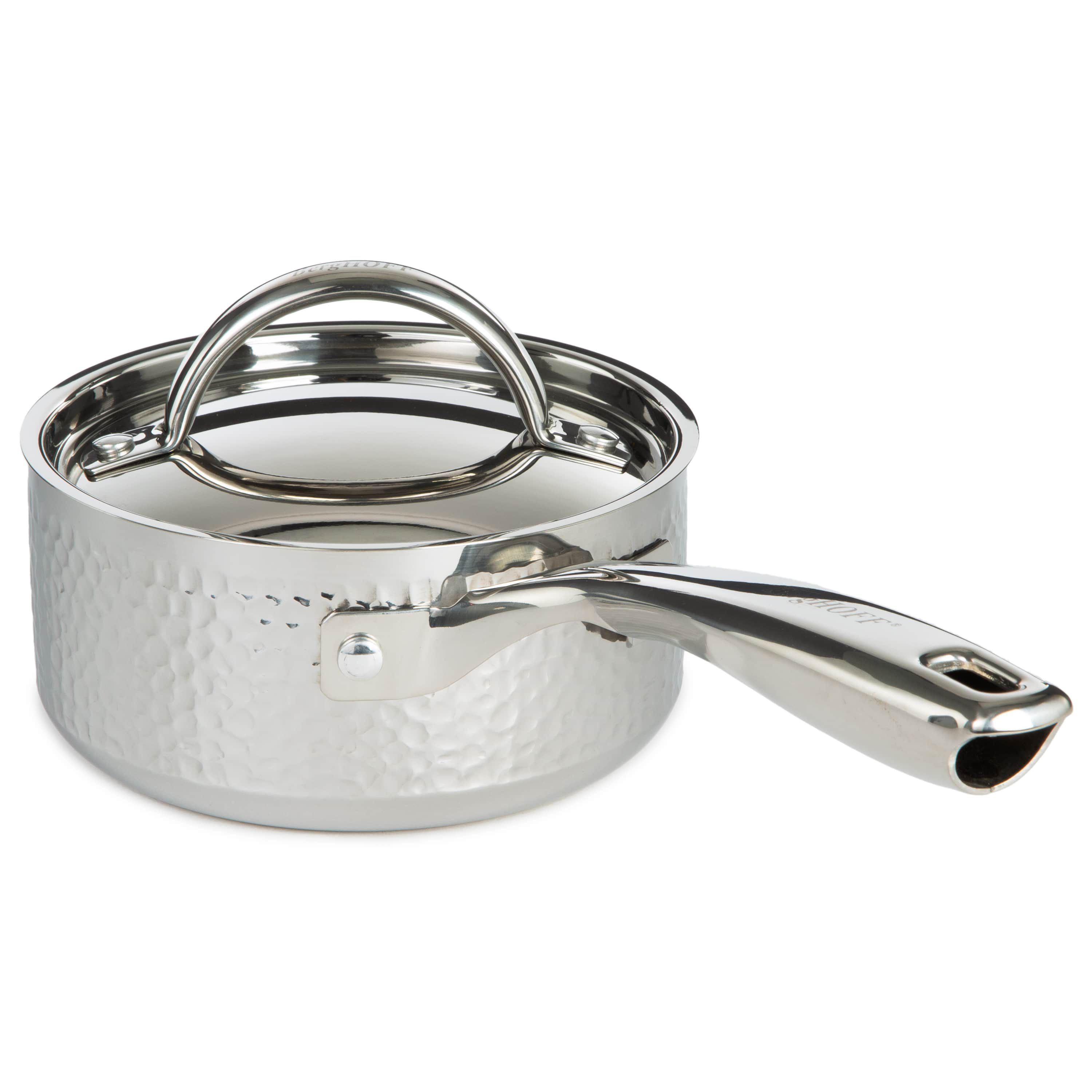 BergHOFF Vintage Tri-Ply 18/10 Stainless Steel Saucepan 5.5 Inches 1qt. With Stainless Steel Lid, Hammered, Silver