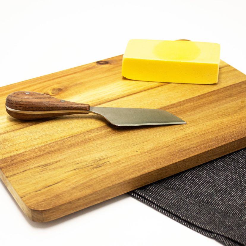 BergHOFF Aaron Probyn Stainless Steel 3Pc Cheese Knives, Wood Cutting Board 8.25", 9", & 13", Silver & Natural