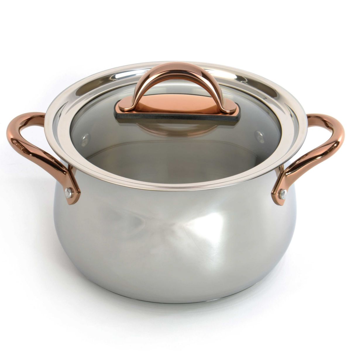 BergHOFF Ouro 18/10 Stainless Steel Stockpot 9.5", 8.1 qt. With Glass Lid, Rose gold