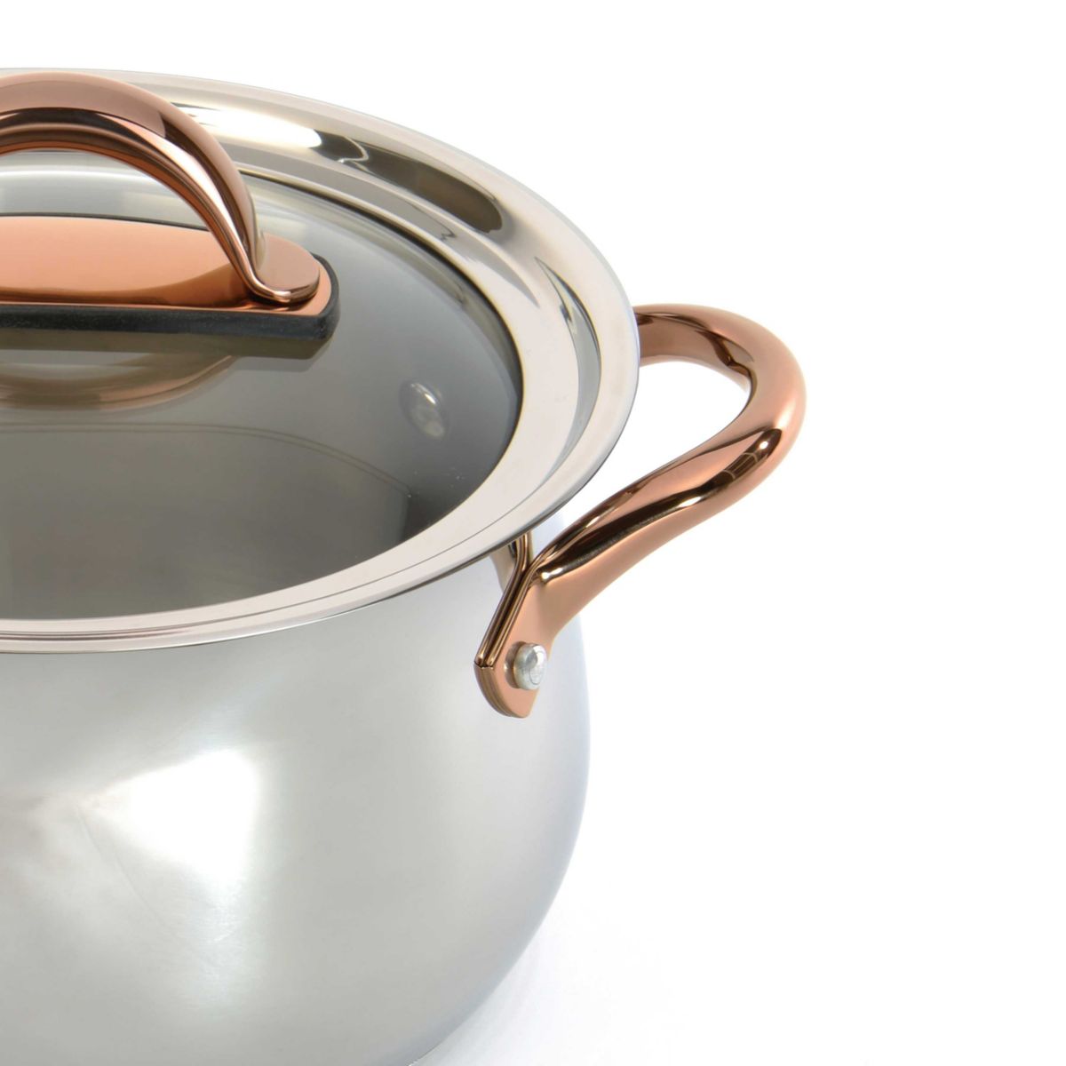 BergHOFF Ouro 18/10 Stainless Steel Stockpot 9.5", 8.1 qt. With Glass Lid, Rose gold