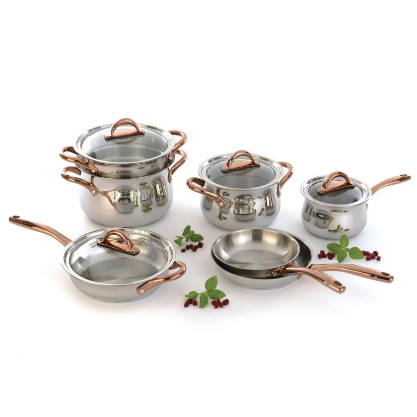 BergHOFF Ouro 18/10 Stainless Steel Stockpot 9.5", 8.1 qt. With Glass Lid, Rose gold