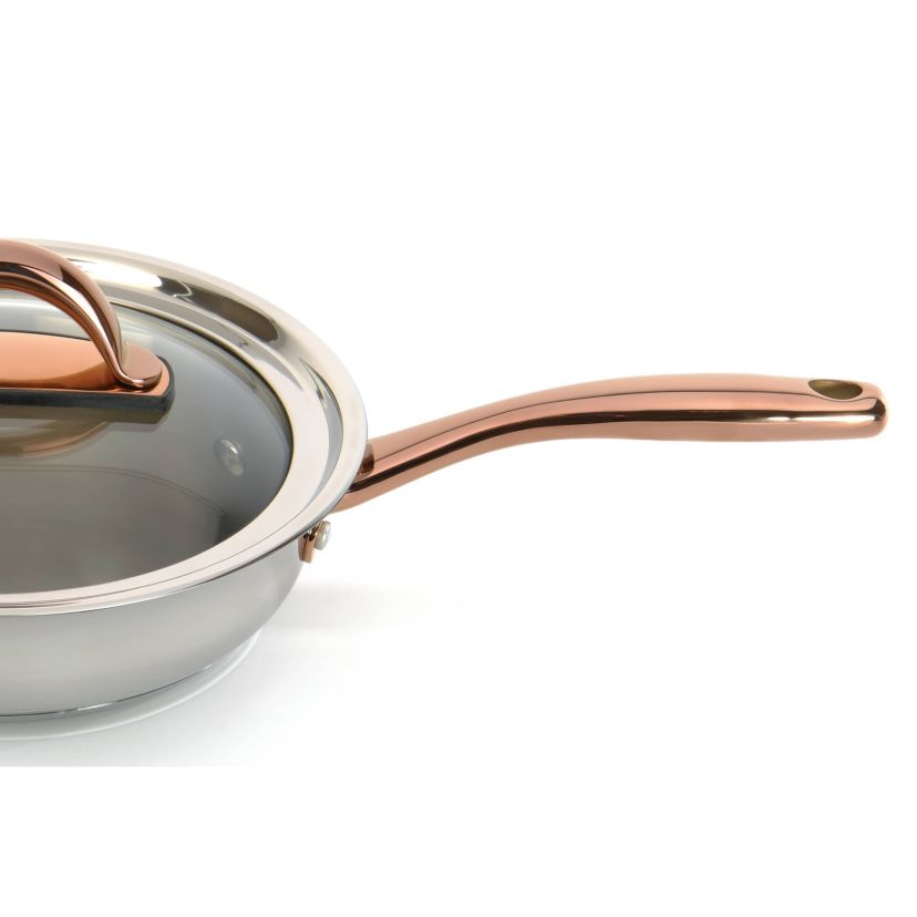 BergHOFF Ouro 18/10 Stainless Steel Deep Skillet 10", 3.1 qt. With Glass Lid, Rose gold