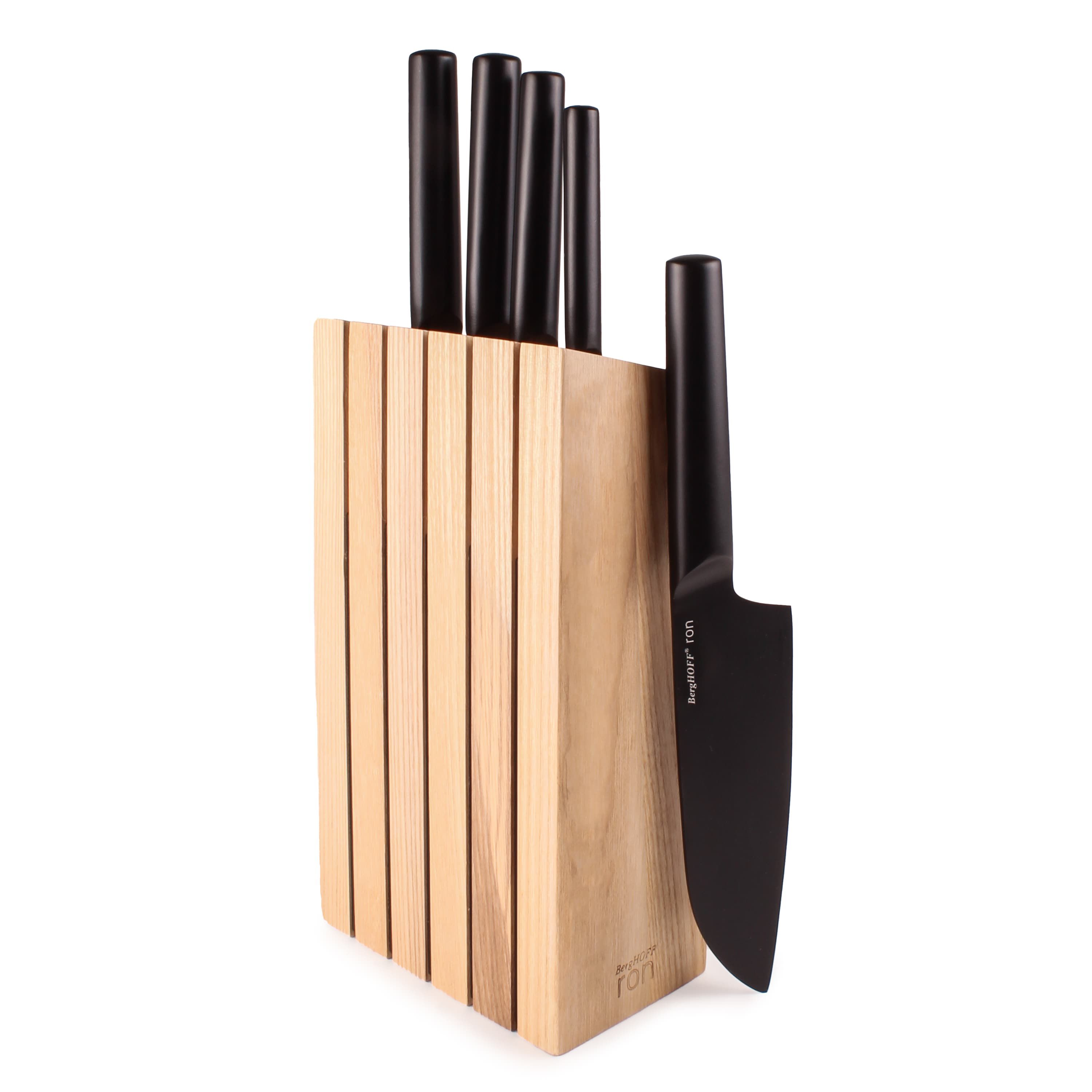 BergHOFF RON Stainless Steel 6Pc Double-coated Knife Block Set, Black