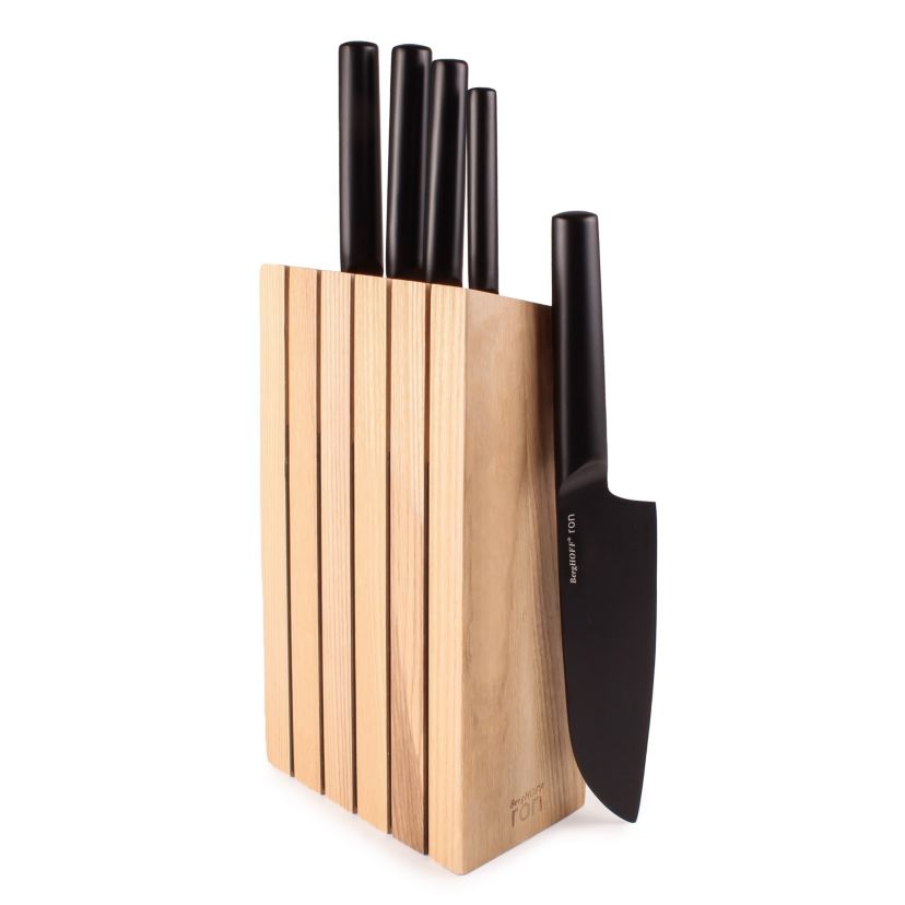 BergHOFF RON Stainless Steel 6Pc Double-coated Knife Block Set, Black