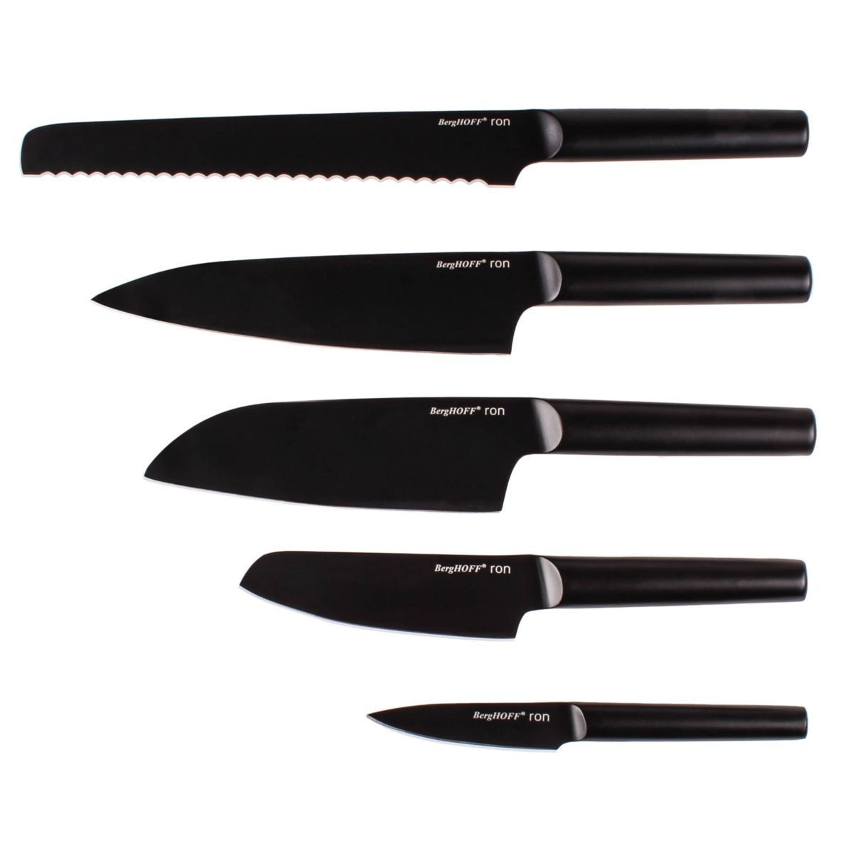 BergHOFF RON Stainless Steel 6Pc Double-coated Knife Block Set, Black