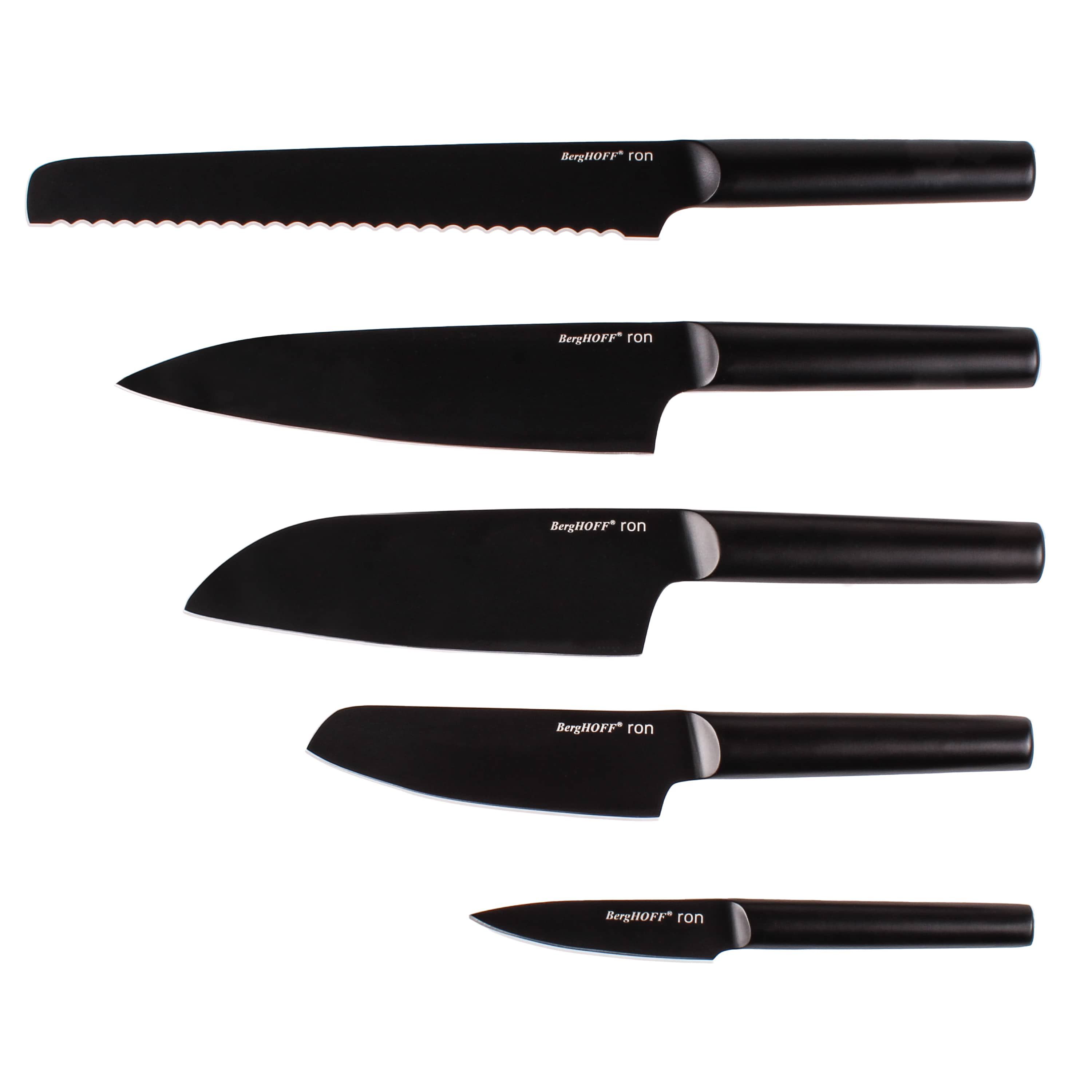 BergHOFF RON Stainless Steel 6Pc Double-coated Knife Block Set, Black