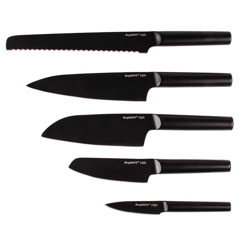 BergHOFF RON Stainless Steel 6Pc Double-coated Knife Block Set, Black