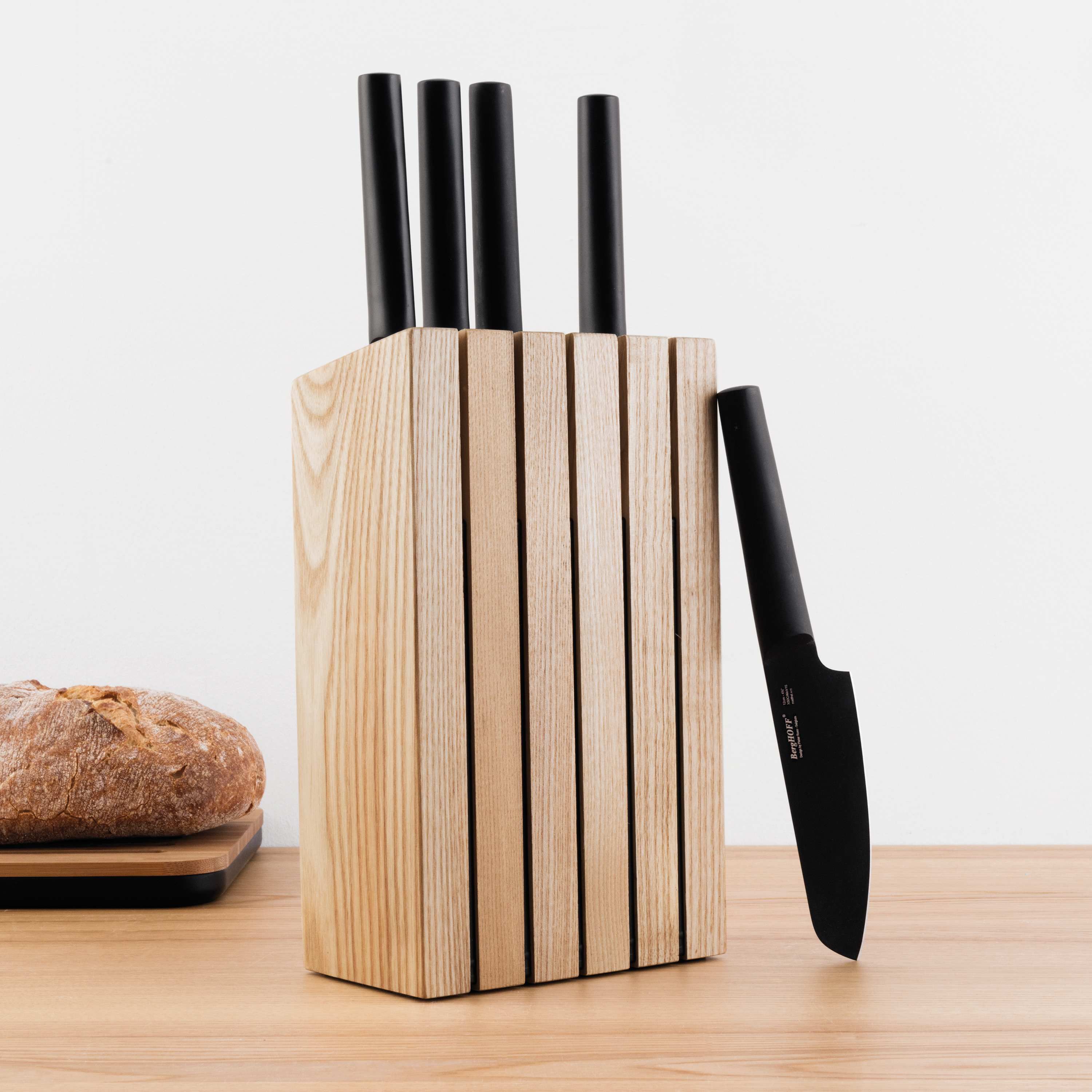 BergHOFF RON Stainless Steel 6Pc Double-coated Knife Block Set, Black
