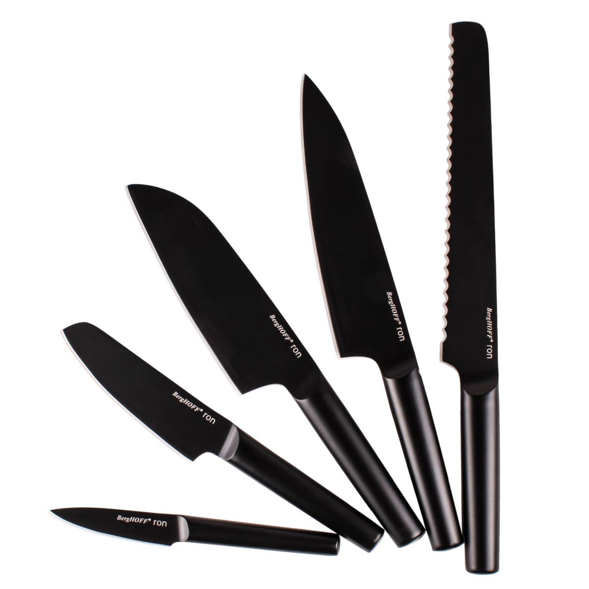 BergHOFF RON Stainless Steel 6Pc Double-coated Knife Block Set, Black