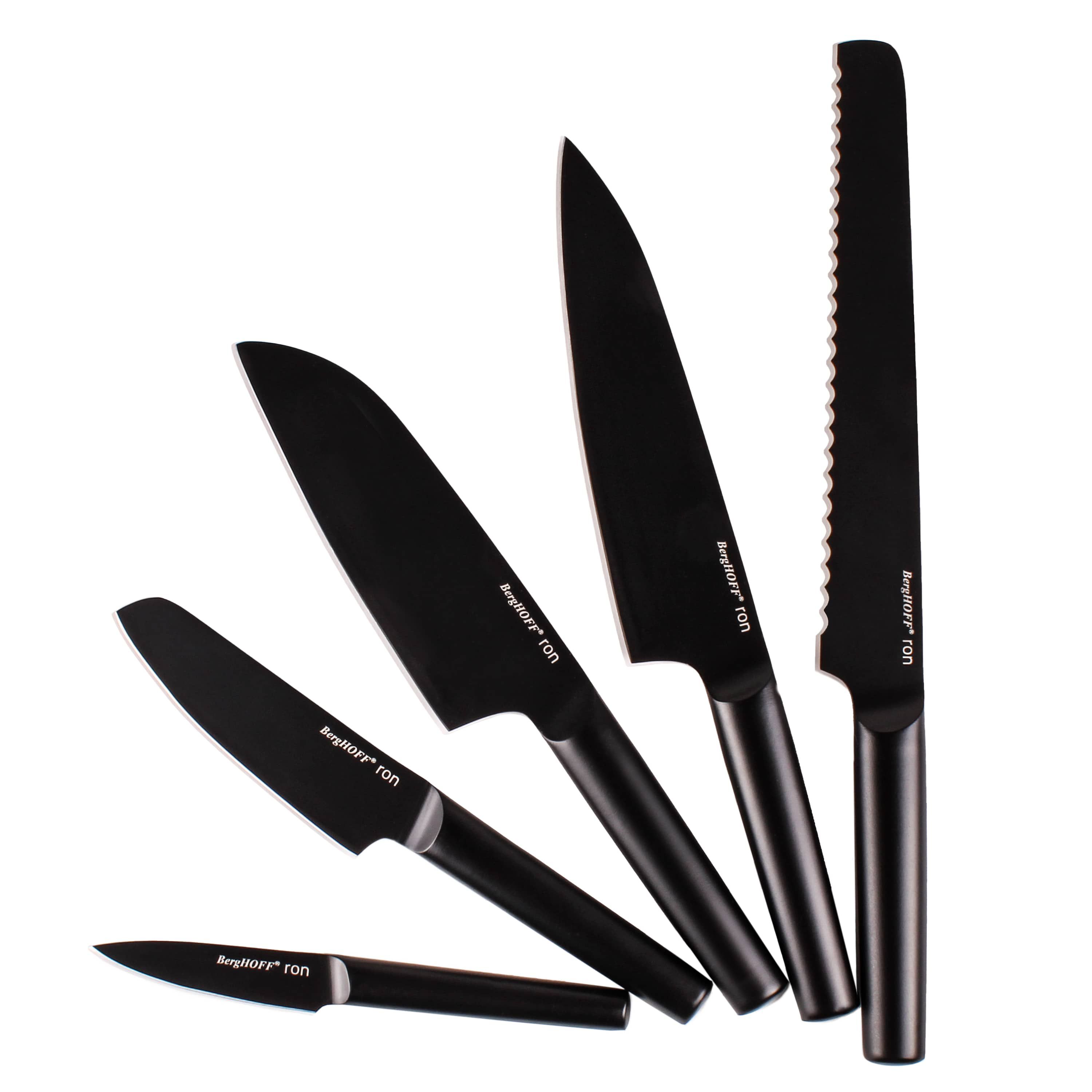 BergHOFF RON Stainless Steel 6Pc Double-coated Knife Block Set, Black