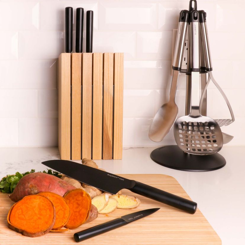 BergHOFF RON Stainless Steel 6Pc Double-coated Knife Block Set, Black