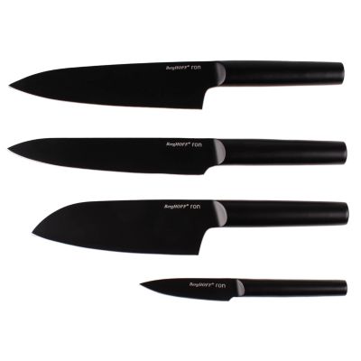 BergHOFF RON Stainless Steel 4Pc Double-coated Kitchen Knife Set, Black