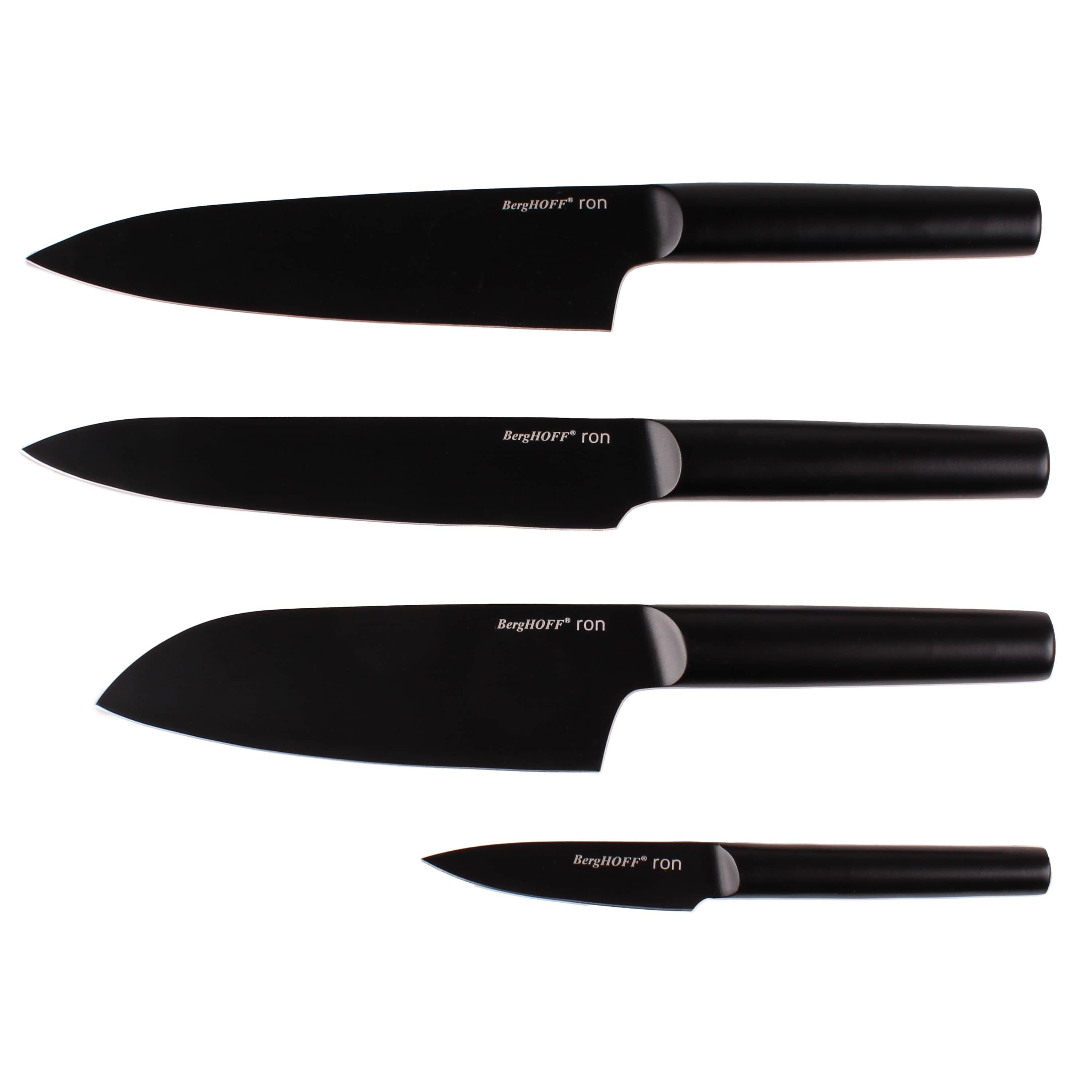 BergHOFF RON Stainless Steel 4Pc Double-coated Kitchen Knife Set, Black