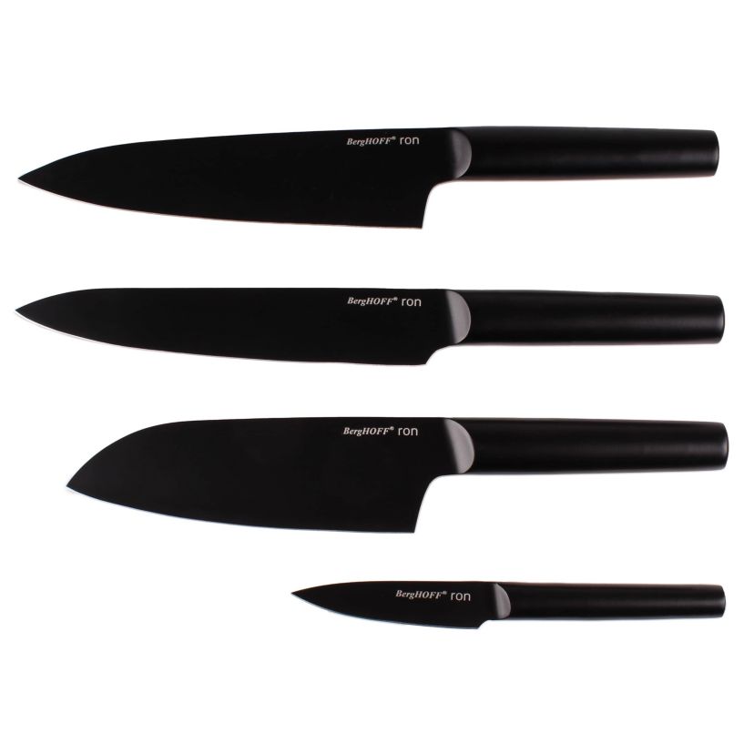 BergHOFF RON Stainless Steel 4Pc Double-coated Kitchen Knife Set, Black
