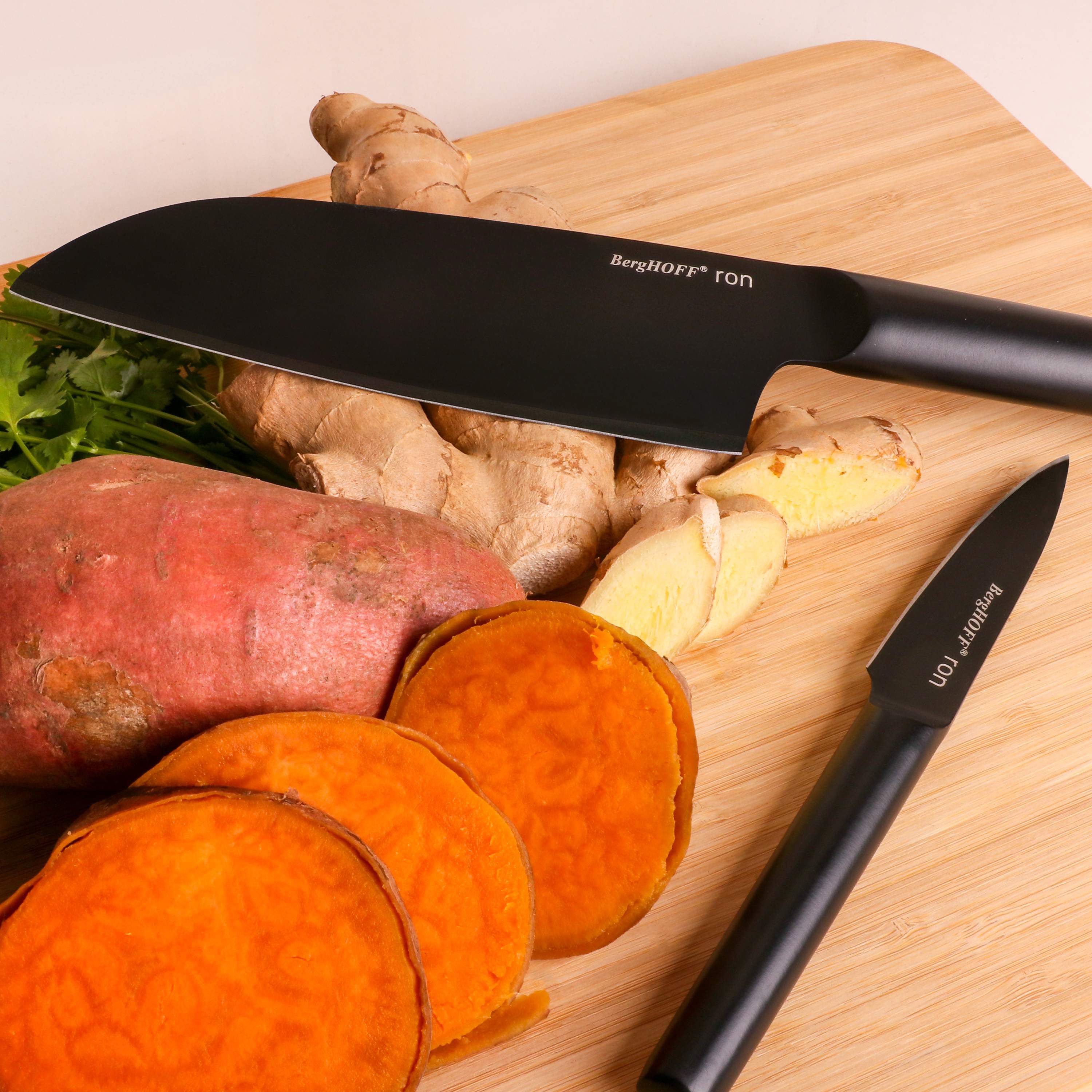 BergHOFF RON Stainless Steel 4Pc Double-coated Kitchen Knife Set, Black