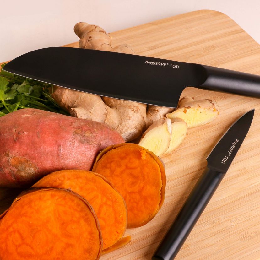 BergHOFF RON Stainless Steel 4Pc Double-coated Kitchen Knife Set, Black