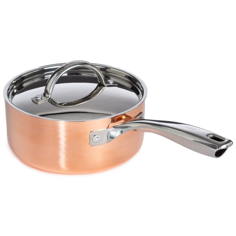 BergHOFF Vintage 15Pc Tri-Ply Copper 18/10 Stainless Steel Cookware Set With Stainless Steel Lids and Bamboo Utensil Set, Polished