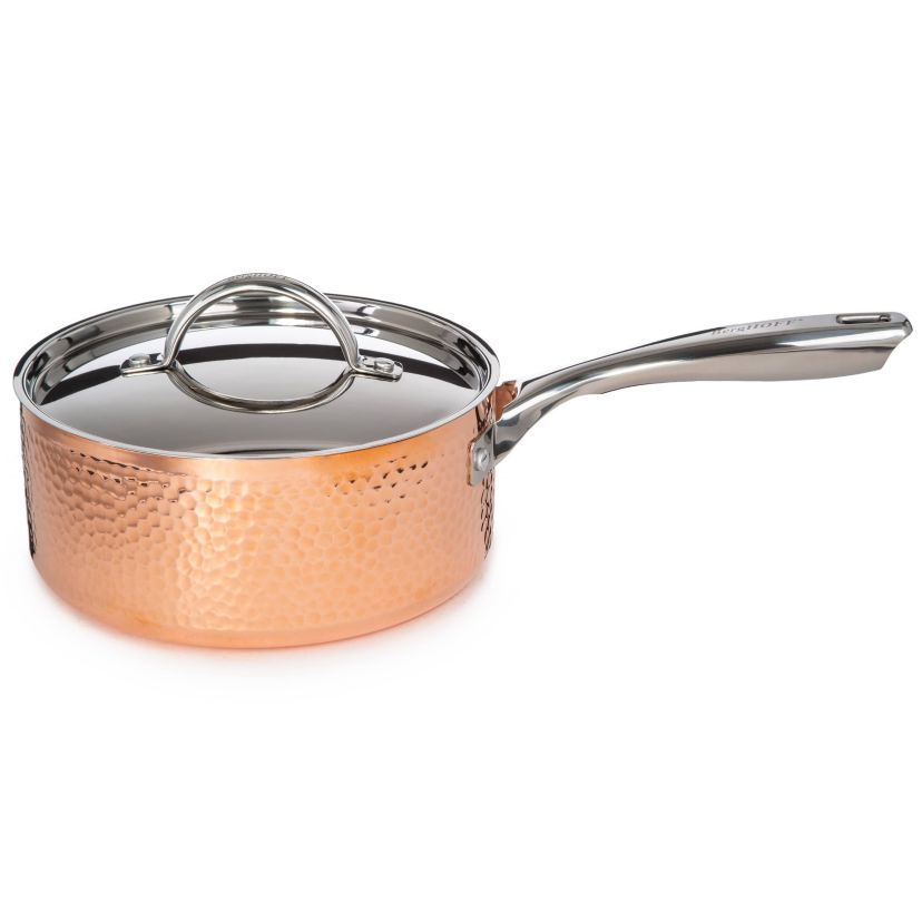 BergHOFF Vintage 5Pc Tri-Ply Copper 18/10 Stainless Steel Cookware Set With Stainless Steel Lids, Hammered, Gold