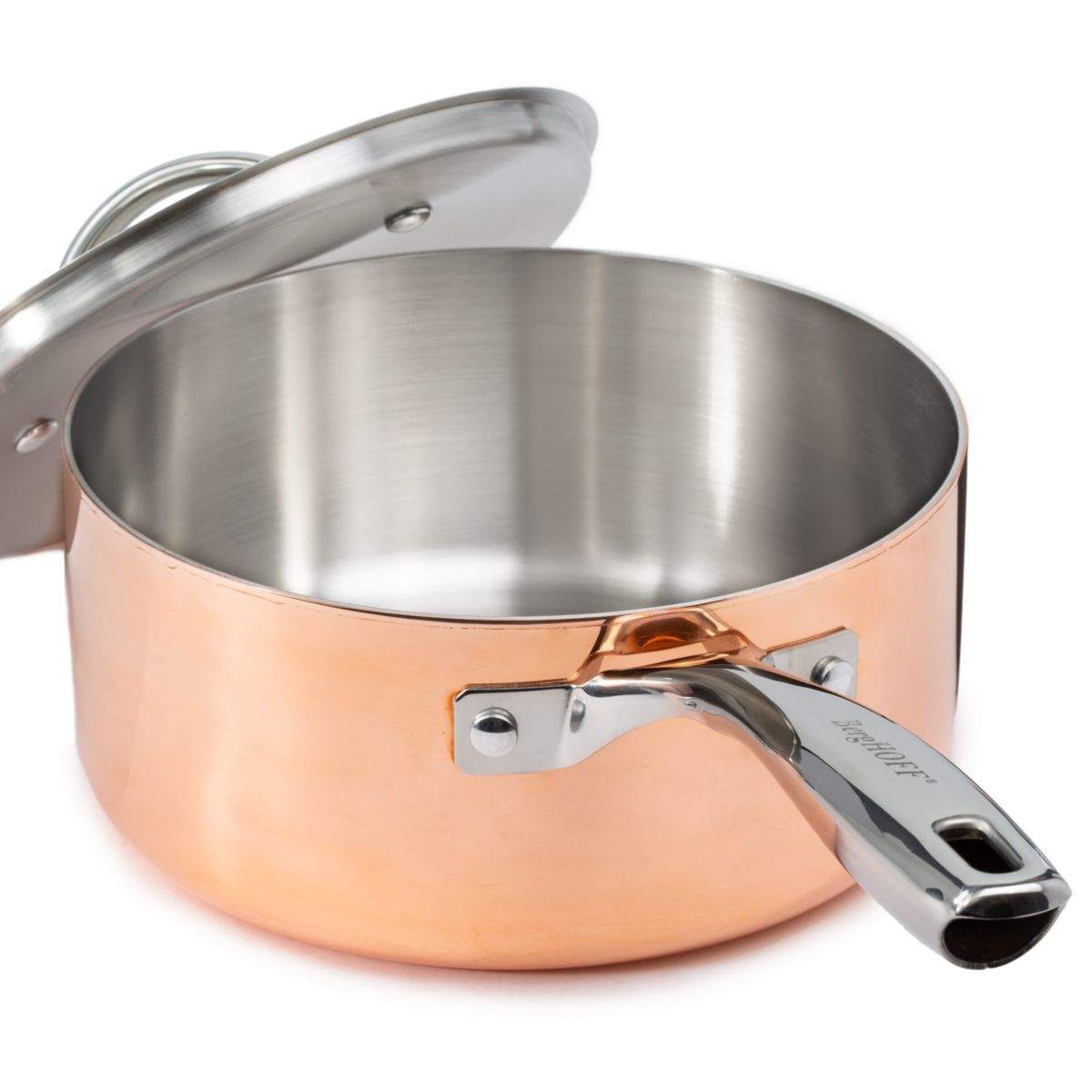 BergHOFF Vintage 5Pc Tri-Ply Copper 18/10 Stainless Steel Cookware Large Sized Set With Stainless Steel Lids, Polished, Gold
