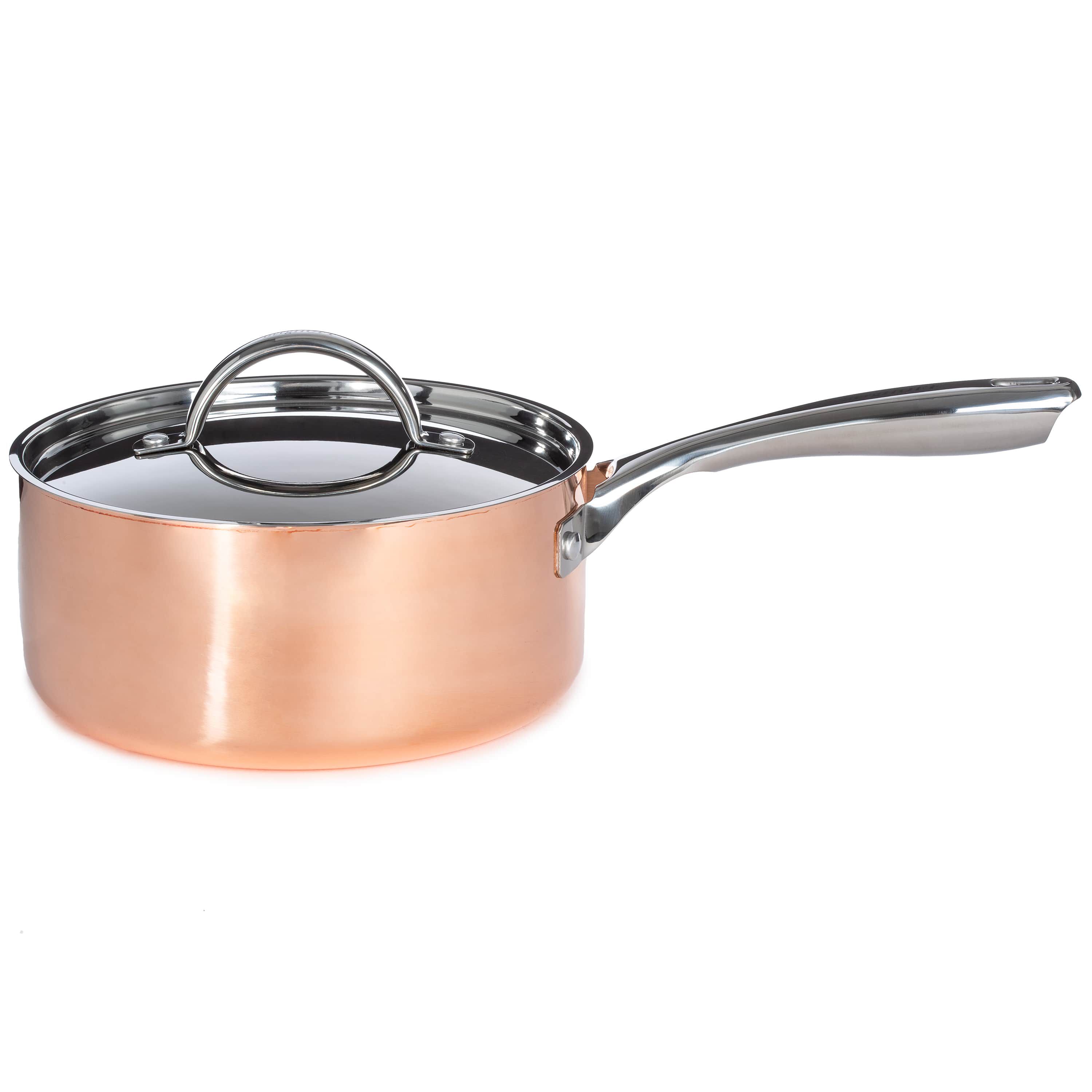 BergHOFF Vintage 5Pc Tri-Ply Copper 18/10 Stainless Steel Cookware Large Sized Set With Stainless Steel Lids, Polished, Gold