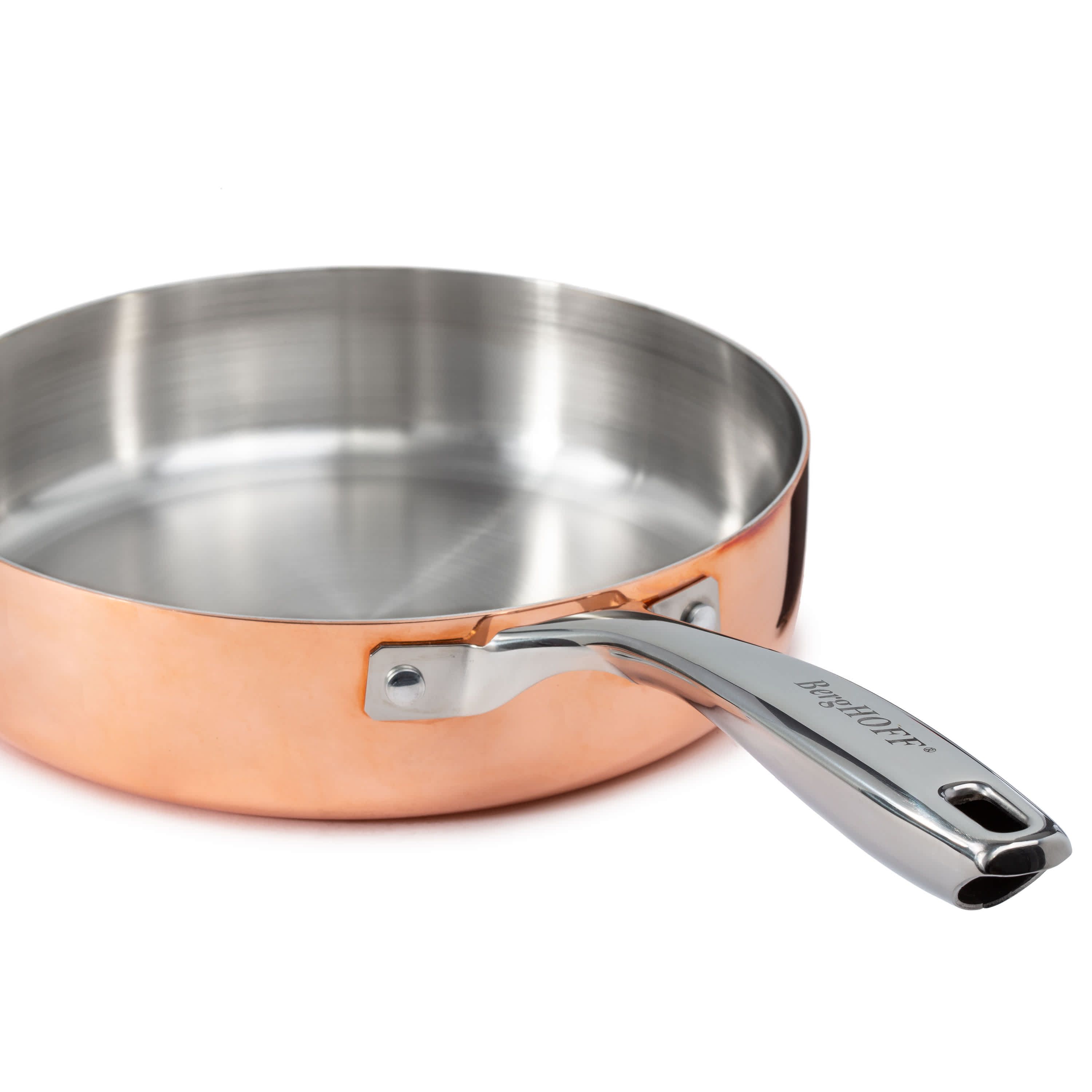 BergHOFF Vintage 5Pc Tri-Ply Copper 18/10 Stainless Steel Cookware Large Sized Set With Stainless Steel Lids, Polished, Gold