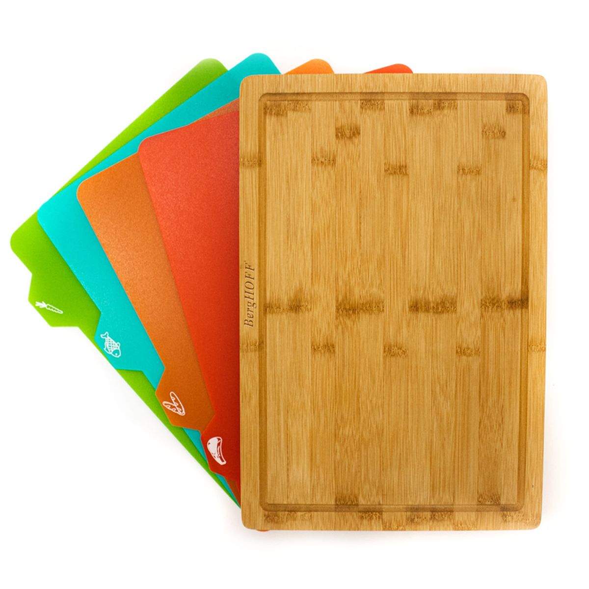 BergHOFF Essentials Bamboo 5Pc Cutting Board With Multi-colored PP Board Inserts 16.5" x 11.8"