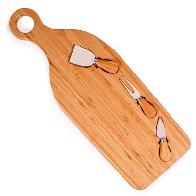 BergHOFF 4Pc Essentials Bamboo Paddle Cheese Board and Stainless Steel Cheese Tools, Beige, 10 Pieces