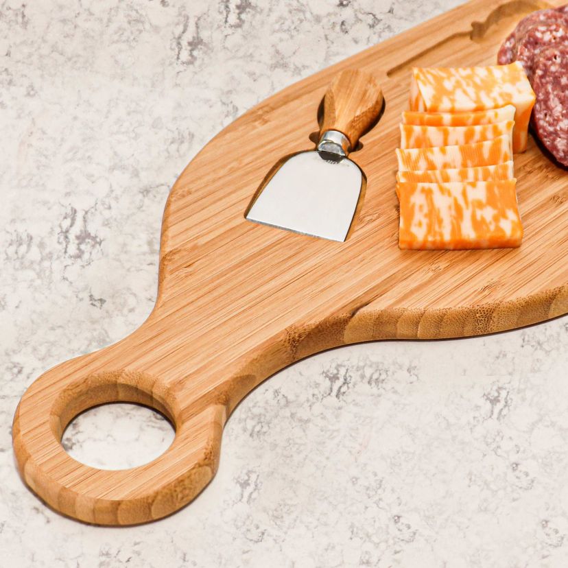 BergHOFF 4Pc Essentials Bamboo Paddle Cheese Board and Stainless Steel Cheese Tools