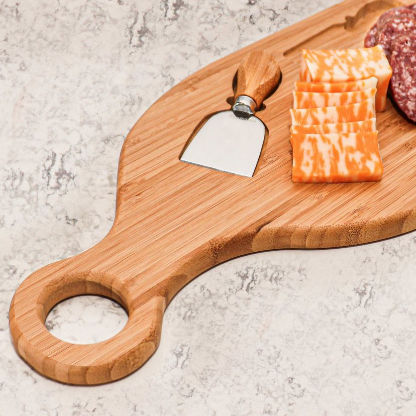 BergHOFF 4Pc Essentials Bamboo Paddle Cheese Board and Stainless Steel Cheese Tools