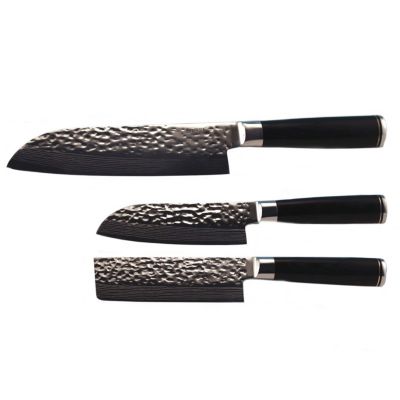 BergHOFF Martello German Steel 3Pc Kitchen Knives Hammered Dot