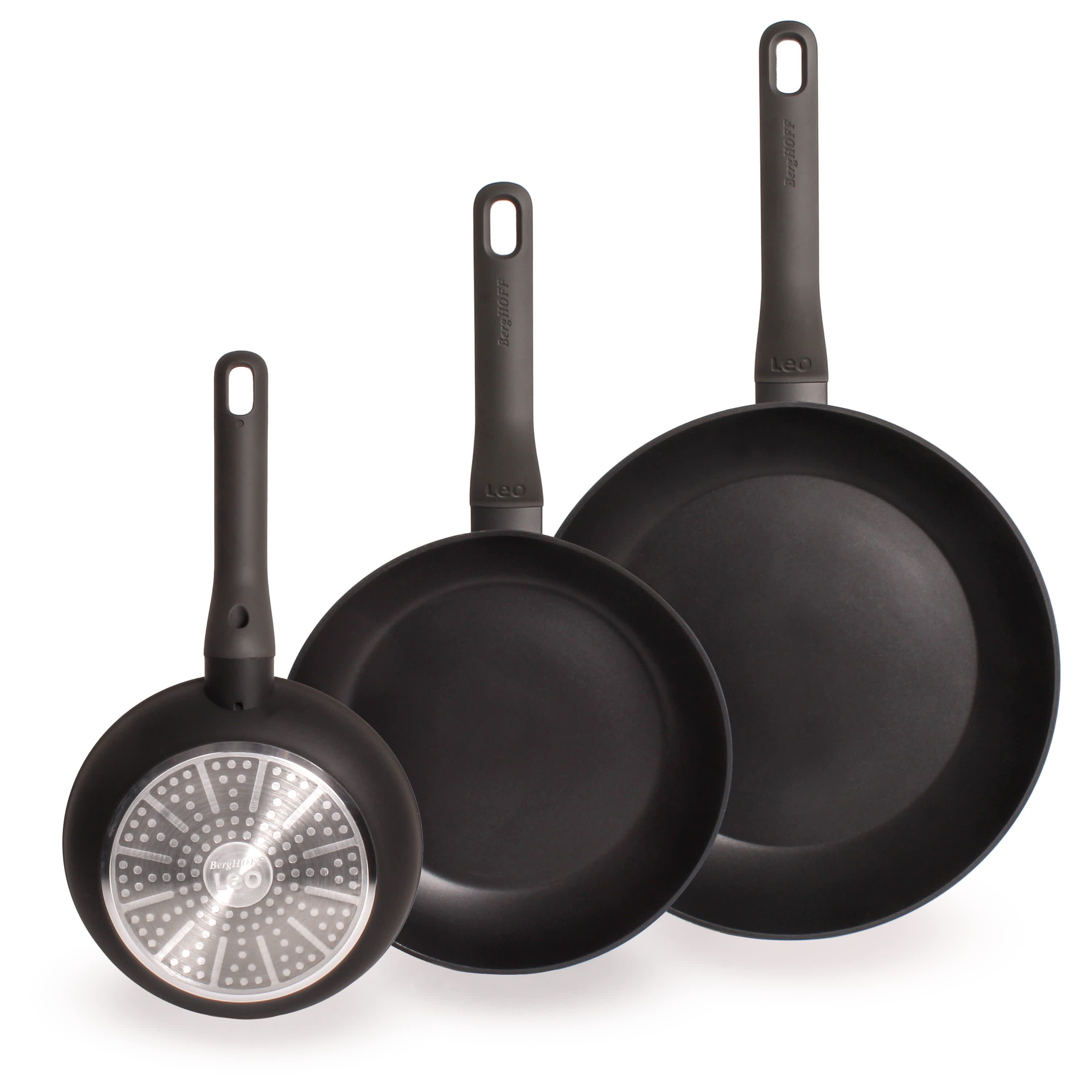 BergHOFF LEO Nonstick Cast Aluminum 3Pc Frying Pan 8", 10", 11", Dark Grey
