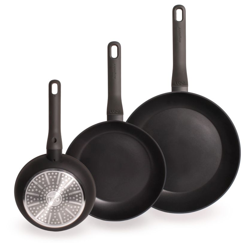 BergHOFF LEO Nonstick Cast Aluminum 3Pc Frying Pan 8", 10", 11", Dark Grey