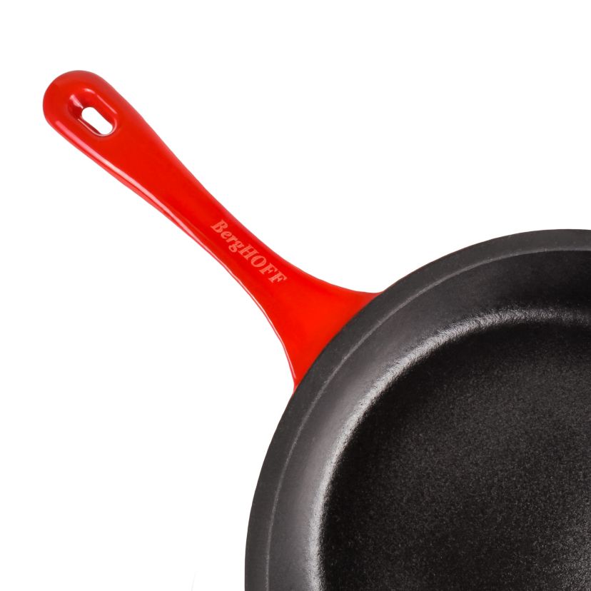 BergHOFF Neo Cast Iron 2pc Fry Pan, Steak Press, Red
