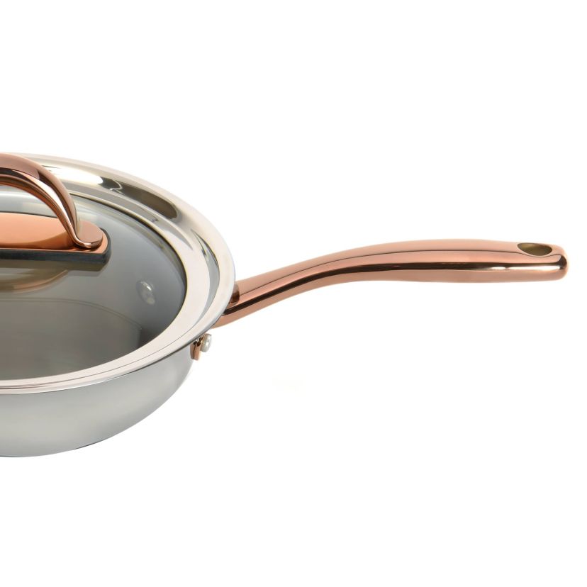 BergHOFF Ouro Gold 18/10 Stainless Steel 5Pc Cookware Set With Glass Lids For Starter, Rose Gold Handle