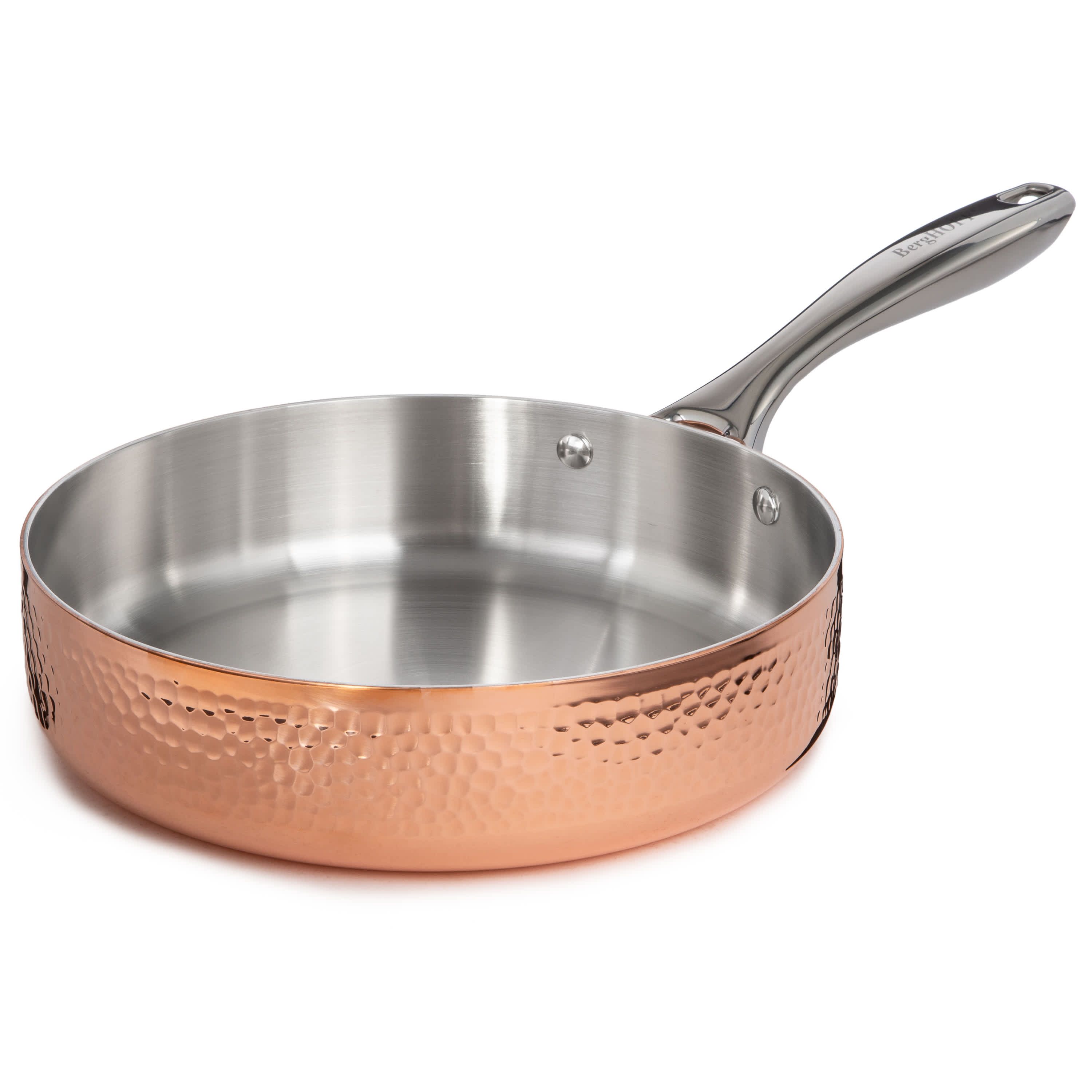 BergHOFF Vintage 5Pc Tri-Ply Copper 18/10 Stainless Steel Starter Cookware Set With Stainless Steel Lids, Hammered, Gold