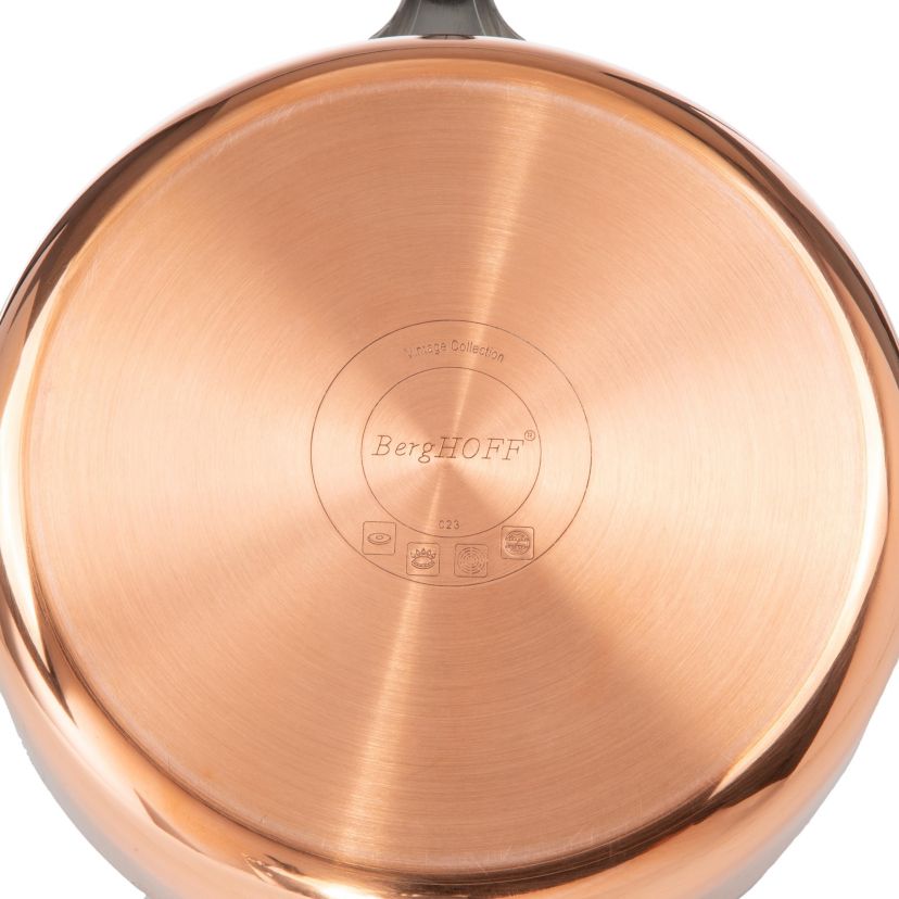 BergHOFF Vintage 5Pc Tri-Ply Copper 18/10 Stainless Steel Starter Cookware Set With Stainless Steel Lids, Hammered, Gold