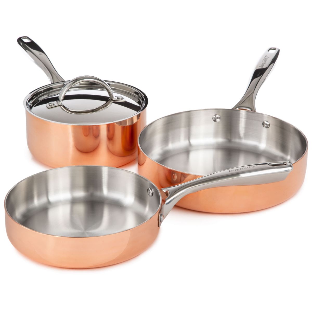 BergHOFF Copper Tri-Ply 4Pc Starter Set With Matching Lids, Polished