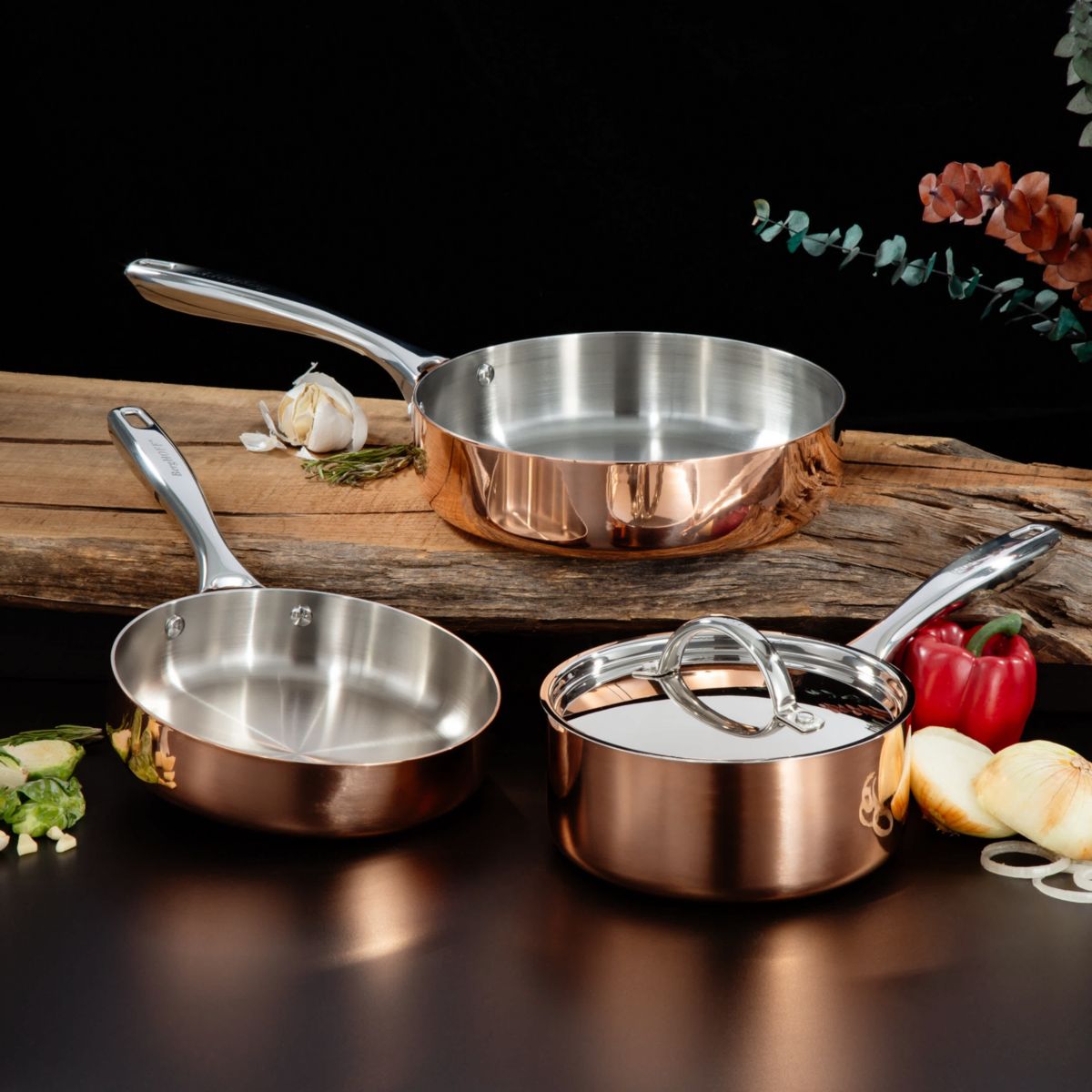 BergHOFF Copper Tri-Ply 4Pc Starter Set With Matching Lids, Polished